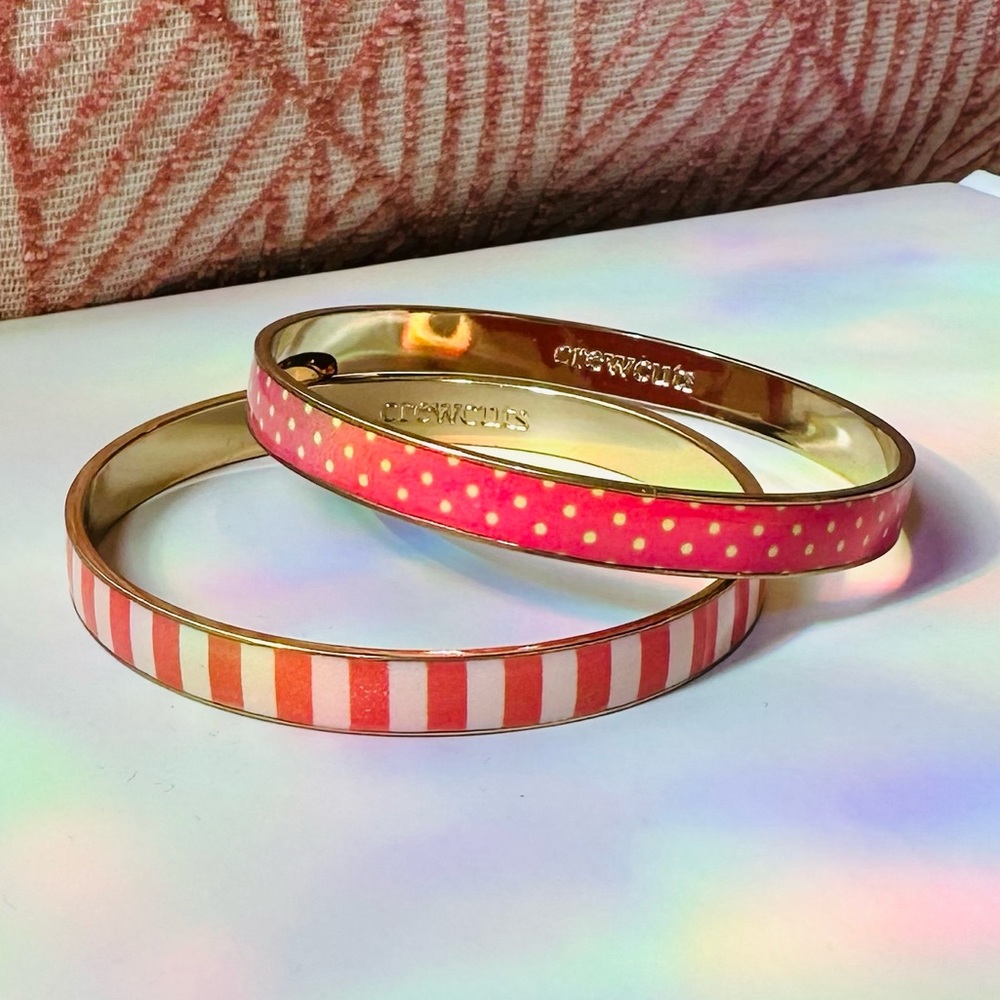 Jcrew/Crewcuts Coral Polka Dot & Stripes Bangle Bracelets (Set of 2)